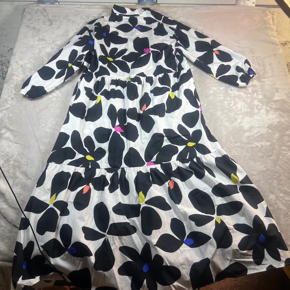 Maeve Anthropologie Women's Medium Maxi Dress Black White Floral Tiered Cotton - Picture 8 of 8